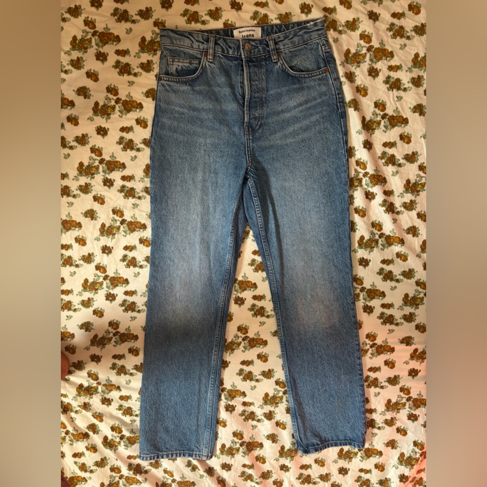 Reformation Cynthia High Rise Straight Jeans Button Fly Colorado Wash Size 26 - Picture 3 of 16